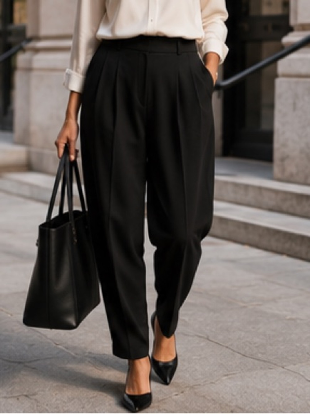SPANX Ponte Pleated Tapered Pants Black $158. NEW Pockets Size M